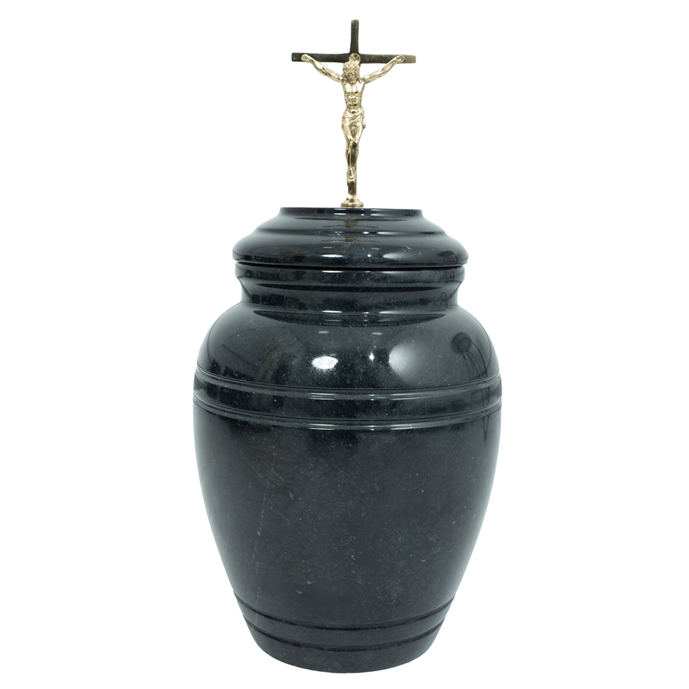 Jet Black Marble Urn with Cross – Sacred Memorial Vase